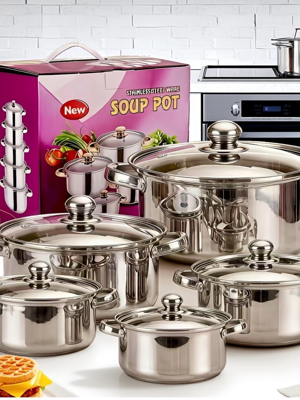 Stainless Steel Soup Pot Set - Silver